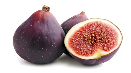 Wall Mural - Fresh Ripe Figs  Whole and Cut  Isolated on White Background