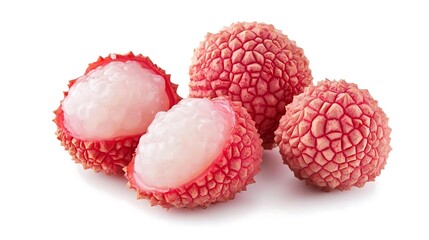 Wall Mural - Fresh Lychee Fruit Isolated on White Background