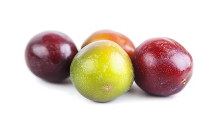 Wall Mural - Fresh Ripe Plums Isolated on White Background