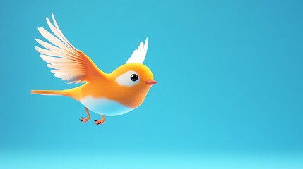 Wall Mural - Cute cartoon bird with orange and white feathers flying in the air.