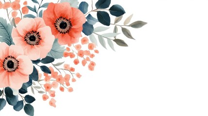 Wall Mural - Watercolor Floral Corner Border.