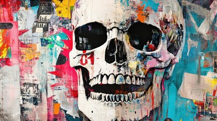 Wall Mural - Colorful abstract painting of a skull on a textured background.