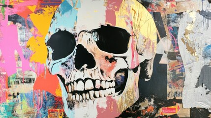 Wall Mural - Abstract art with skull on textured background.