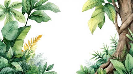 Wall Mural - Watercolor Tropical Leaves Border Frame.