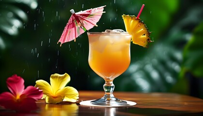 Canvas Print - Vibrant tropical cocktail adorned with a colorful umbrella, perfect for warm beach days and relaxing moments.