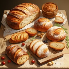 hand-drawn bakery menu illustration featuring toast and fresh bread