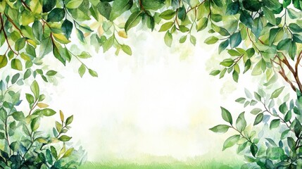 Wall Mural - Watercolor Green Leaves Border Frame.