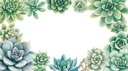 Wall Mural - Watercolor Succulent Border Frame.