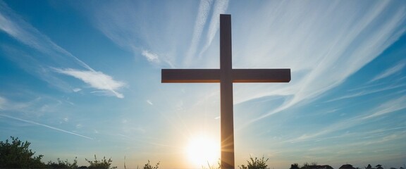 Holy Cross on abstract morning rise background