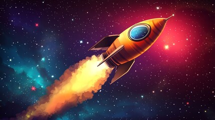 Wall Mural - cartoon rocket ship in space.