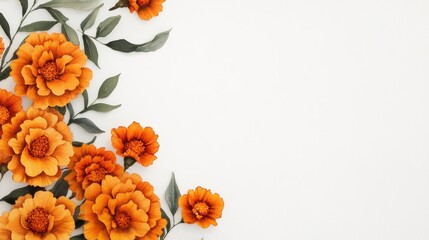 Wall Mural - Orange Floral Corner Border on White Background.