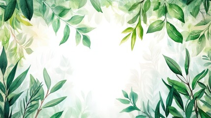 Poster - Watercolor Green Leaves Frame Border.