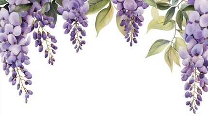 Poster - Watercolor Purple Wisteria Flower Border.