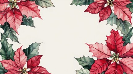 Wall Mural - Watercolor Christmas Poinsettia Border.