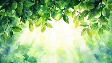 Wall Mural - Watercolor Green Leaves and Sunlight.