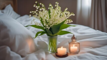 Wall Mural - lily of the valley on the bed