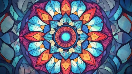 Canvas Print - Colorful Abstract Mandala with Blue  Red  and Orange Hues