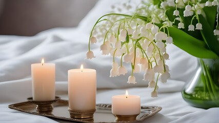 Wall Mural - lily of the valley on the bed