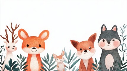 Canvas Print - Cute Watercolor Animals in the Forest.