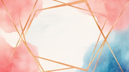 Aufkleber - Watercolor Background with Golden Geometric Frame.