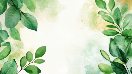 Wall Mural - Watercolor Green Leaves Border Background.