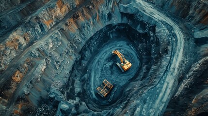 Open pit mine, extractive industry for coal, top view aerial.