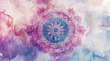 Canvas Print - Watercolor Mandala Art   Abstract Flower Design  Purple Pink Blue Background