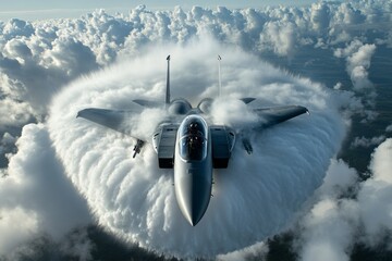 Sticker - a fighter jet at high speed breaking the sound barrier