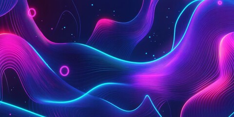 Abstract wavy lines in vibrant neon colors create a dynamic digital background.