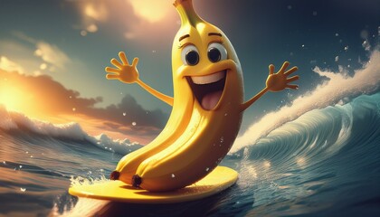 Wall Mural - happy surfing banana