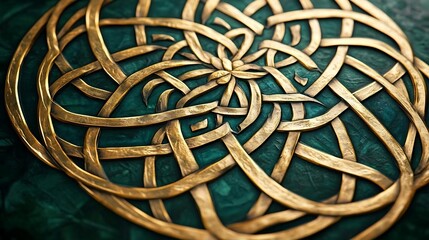 Poster - Celtic Knot Design in Gold and Green