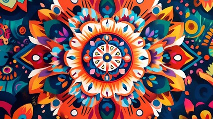 Poster - Abstract Colorful Floral Pattern  Mandala Design  Digital Art  Watercolor Effect   Vibrant Colors