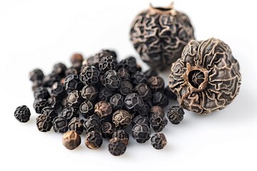 A fresh Black pepper and Black pepper Power isolated on white