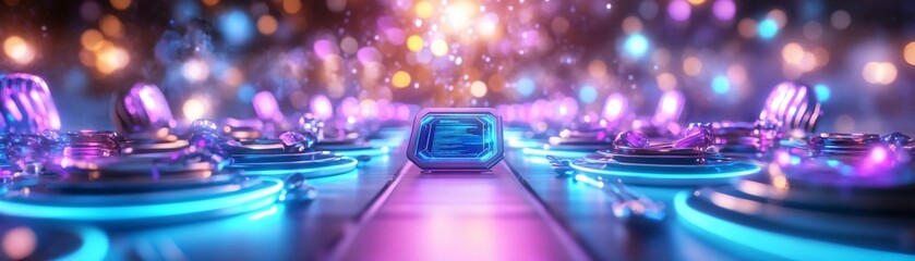 Wall Mural - vibrant neon lights illuminate a futuristic scene, creating a mesmerizing atmosphere filled with col