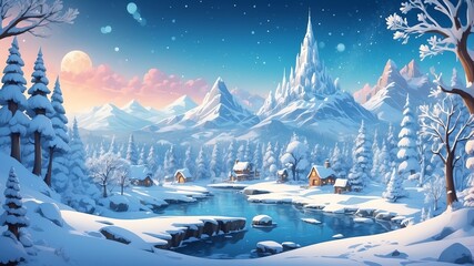 Wall Mural - Winter Wonderland Cartoon Background Design