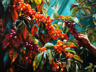 Wall Mural - Gorgious Hands that are picking coffee beans from the coffee tree