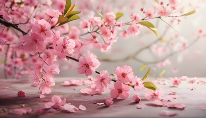 Wall Mural - Cozy Spring Vibes with Pink Cherry Blossoms Against a Soft Background