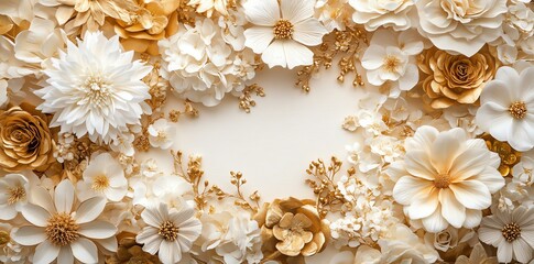 Wall Mural - a beautiful floral arrangement with white and gold flowers with a creamy background.
