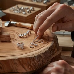 Wall Mural - Jeweler Arranging Jewelry.