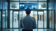 © Nata - A man in a blue uniform stands in a hallway with his arms crossed. He is a police officer