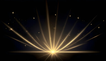 Bright golden rays of light bursting from the center of a dark background