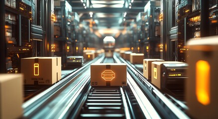 Smart warehouse management system using augmented reality technology to identify package picking and delivery . Future concept of supply chain and logistic business	