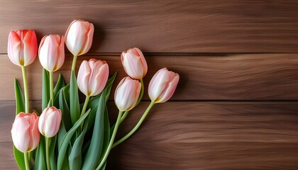 Wall Mural - Spring Tulip Blooms on Rustic Wooden Surface with Ample Copy Space for Creative Design