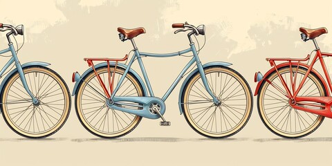 Canvas Print - Seamless pattern of vintage bicycles in pastel colors arranged on a soft beige background for a retroinspired design