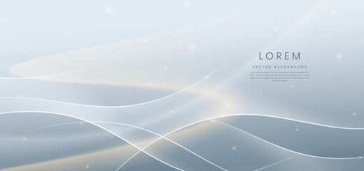 Wall Mural - Abstract white background with gold and white curved lines.