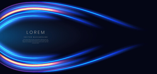 Wall Mural - Futuristic glowing motion lighting effect and shining on black background with copy space for text.