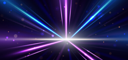 Wall Mural - Abstract blue and purple neon diagonal glowing on black background with lighting effect sparkle.