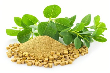 A fresh Fenugreek and Fenugreek Power isolated on white