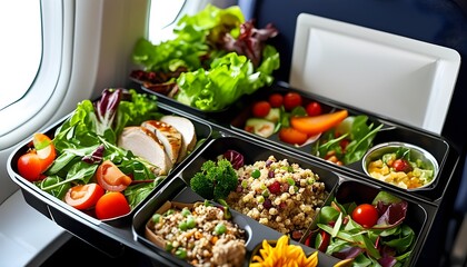 Wall Mural - Gourmet In-Flight Dining Experience with Healthy Meal Options and Fresh Ingredients for Satisfying Travel Satisfaction