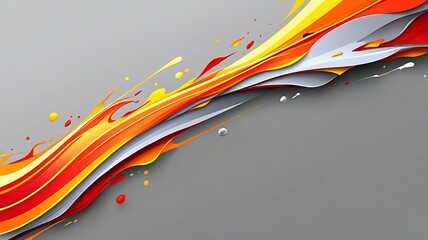 Wall Mural - Fluid abstract design with wave-like patterns and bold red, orange, and yellow colors on a light gray background, perfect for dynamic visual compositions.